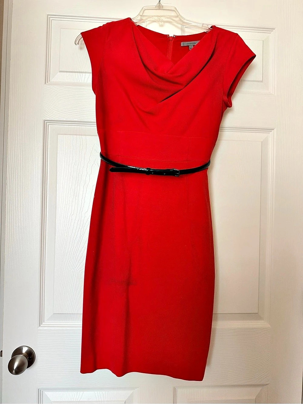 classiques entier Red Cowl Neck Belted Sheath Dress Size 6